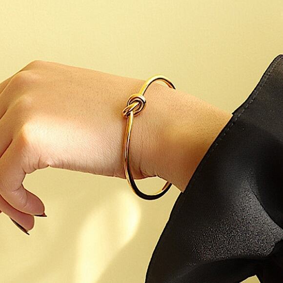 Knot Tie Gold Plated Bangle Cuff Bracelet - Picture 3 of 15